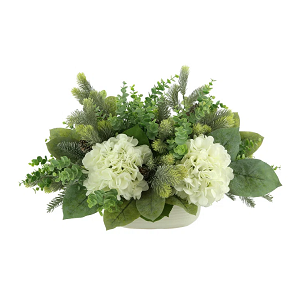 Hydrangea, Pine and Eucalyptus Holiday Arrangement