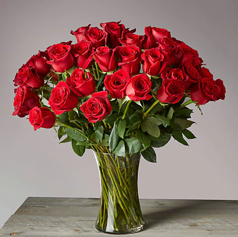 Fifty Long Stem Red Roses with Vase